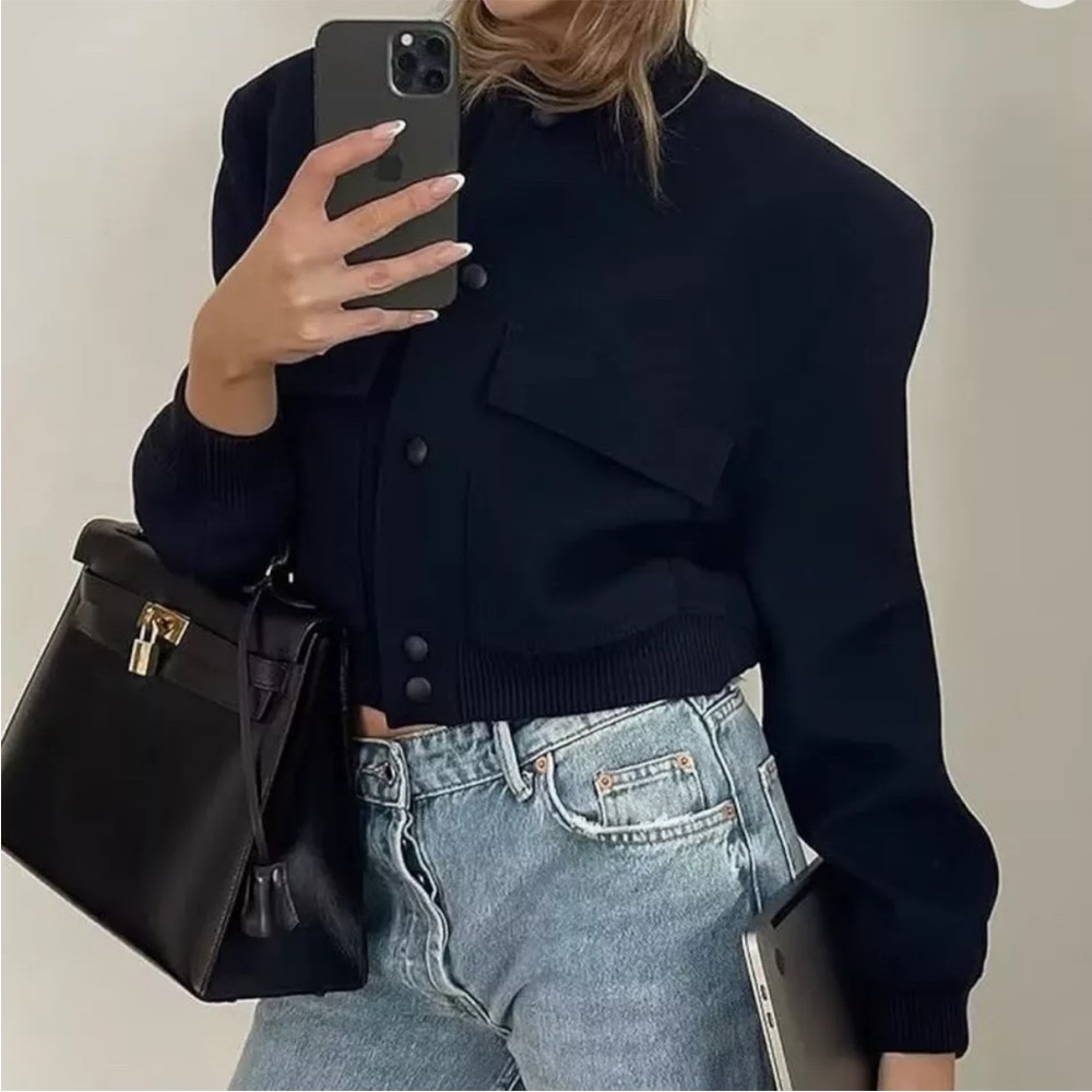 Jason Wu navy blue bomber jacket with pockets line new  S - Picture 2 of 14